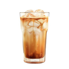 Glass with coffee, milk and ice isolated on white background