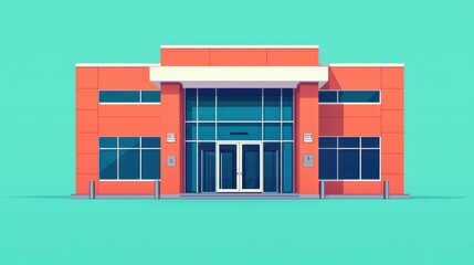 Modern Building Entrance with Glass Doors and Windows