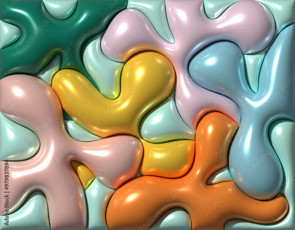 Poster abstract image with smooth shapes with a glossy effect, a sense of three-dimensionality and iridesce