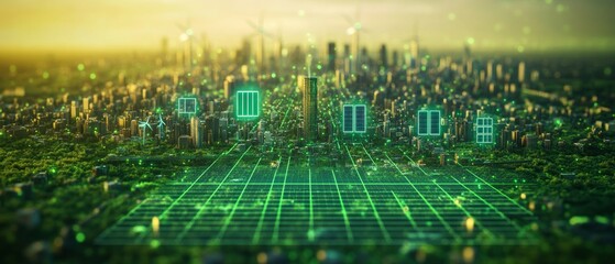 Fototapeta premium Eco Digital Grid, Digital Sustainability and Green IT