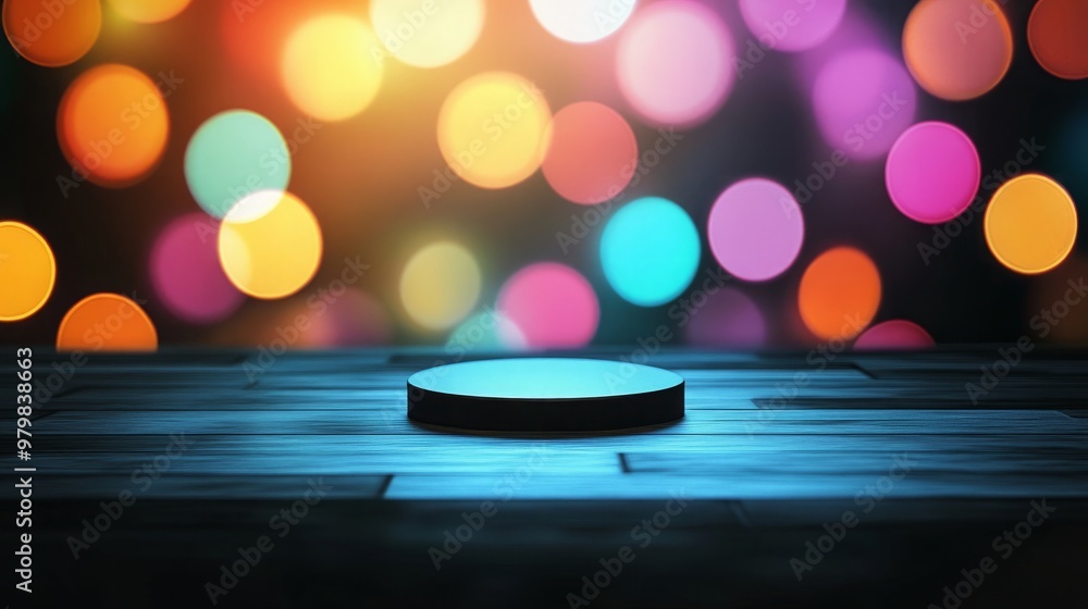 Aufkleber sleek modern circular stage with vibrant bokeh background for engaging product display and presentat