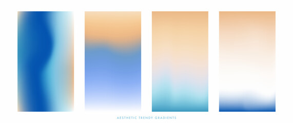 Fototapeta premium Blurred sea gradient background. Abstract stories set. Ocean landscape top view. Sea wave. Sand dune. Seaside. Pastel colored vertical vector banner. Simple soft light backdrop for social media post