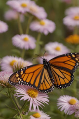 Naklejka premium Intricate Close-Up of Monarch Butterfly on a Flower, Captured in Stunning Detail