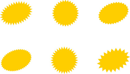 Fototapeta premium Starburst yellow sticker set - collection of special offer sale oval and round shaped sunburst labels and badges. Promo stickers with star edges. Vector.