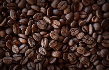 Close-up of roasted Arabica coffee beans