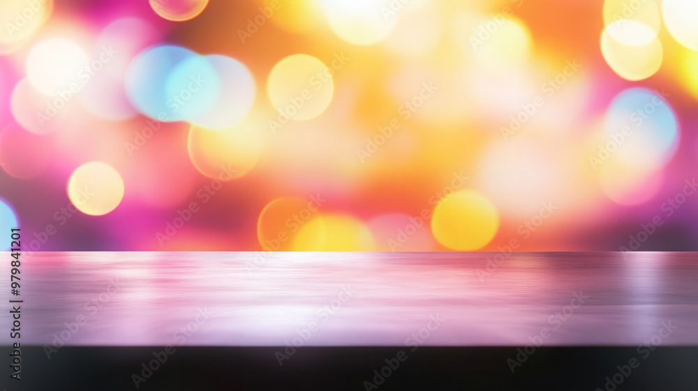Aufkleber empty stage with vibrant bokeh lights for modern product display and engaging presentation concept
