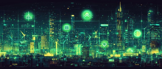 Obraz premium Eco Digital Grid, Digital Sustainability and Green IT