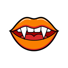 A cartoonish drawing of a vampire's mouth with teeth showing