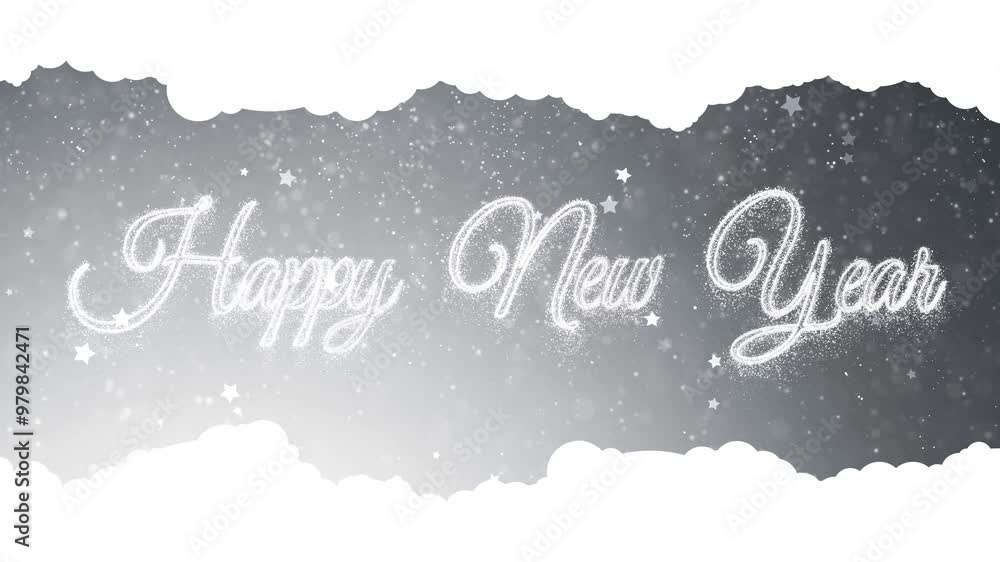 Poster beautiful snowy happy new year greeting message loop animation background.