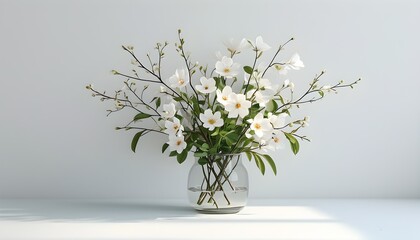 Elegant minimalist wallpaper showcasing a vibrant bouquet of spring flowers against a clean white background with harmonious, AI-generated elements