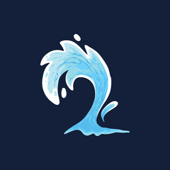 Aqua water splash. Liquid water drop, blue transparent splashes, water flow and waves flat vector illustration icon. Clean water splash for collection on dark blue background
