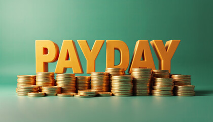Celebrating Payday: A Vibrant Display of Golden Coins with Bold 'PAYDAY' Letters Creating an Inviting Atmosphere of Financial Success and Abundance