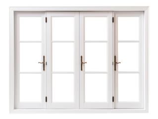 White wooden triple door window isolated on transparent background