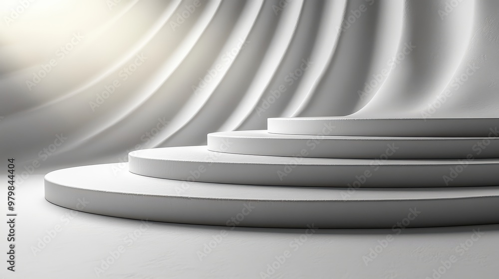 Poster smooth white background with a product plinth for displaying modern gadgets or luxury items in a cle