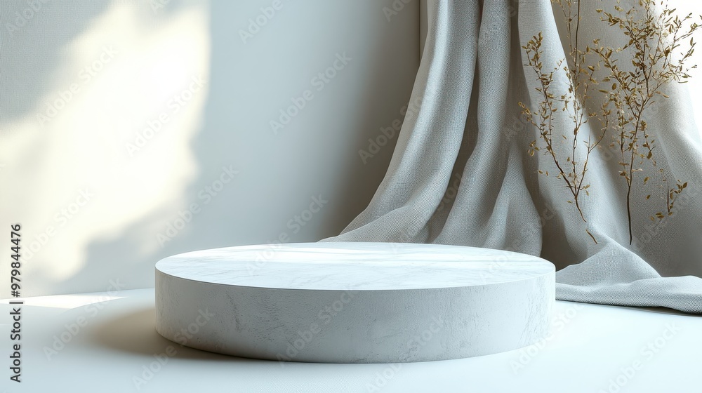 Poster Smooth white background with a product plinth for displaying modern gadgets or luxury items in a clean space.