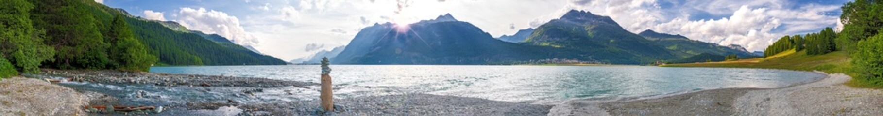 Lake Silvaplana (Silvaplanersee) in the Upper-Engadine valley of Grisons, Switzerland