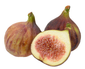 Whole and piece ripe purple figs on isolated background