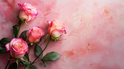 Bright pink roses on a pretty backdrop space for text selective focus