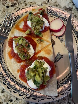 Quesadilla home made with guacamole radish