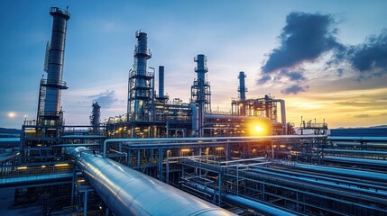 industrial area oil and gas LPG refinery plants and stores pipeline, Liquefied natural gas plant, Territory of the LNG factory, Landscape of oil refinery industrial area.