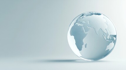 Fototapeta premium A translucent globe displays an Asian map with soft blue hues, set against a clean white backdrop in a minimalist design, ideal for modern decor