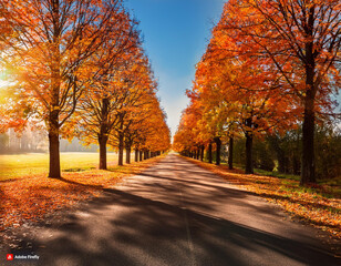 Viale alberato in una soleggiata giornata d'autunno