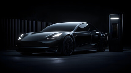 An electric vehicle charges, showcasing modern, eco-friendly technology.