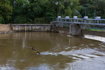 River Svratka and Svitava in the city of Brno, Czech Republic. Diluted water during the rainy...