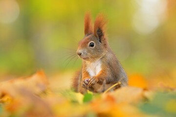 Red squirrel Sciurus vulgaris eurasian cute darling forest meadow animal red rusty in nature eyes beautiful loving, tree filbert collect nuts draw village, runs jump fast cubs caress, big ears, Europe