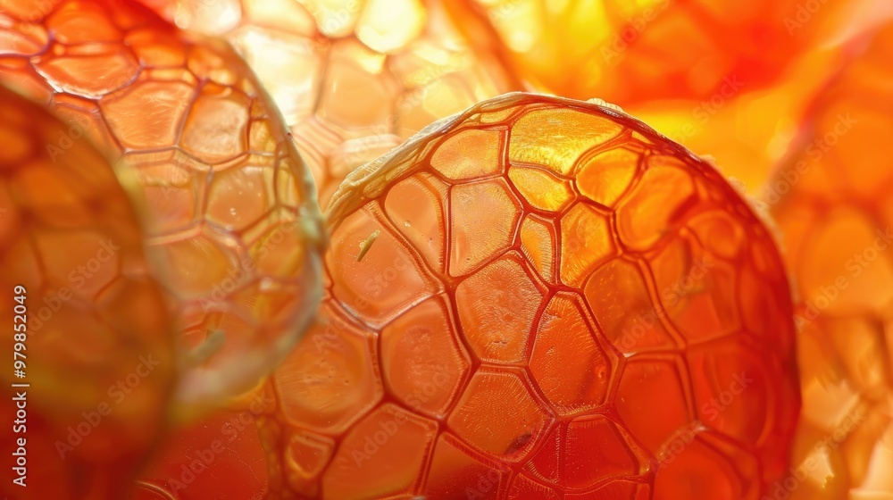 Poster close up abstract macro image of backlit translucent fruit pulp