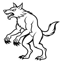Vector Art Howling Werewolf on Hind Legs with Sharp Claws