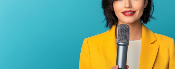 Communicative Gemini woman hosting a podcast, showcasing her versatility and charm