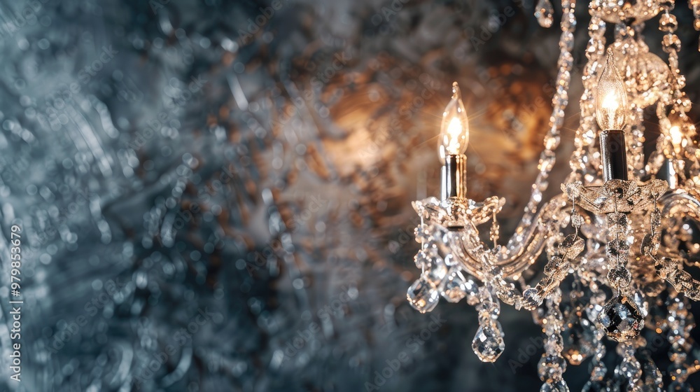 Poster close up of crystal chandelier on a glamorous backdrop with empty space