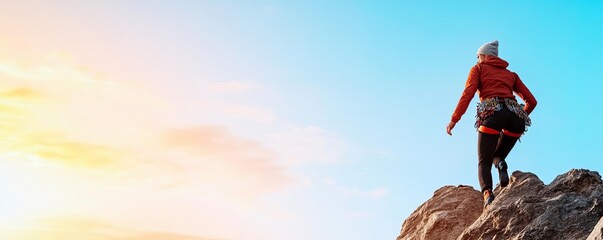 Disciplined Capricorn woman climbing a mountain, embodying perseverance and ambition