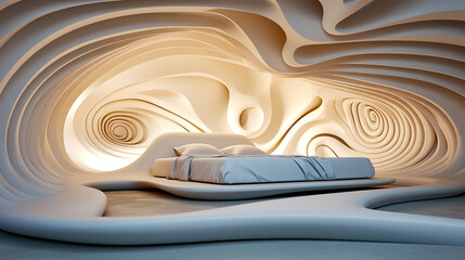 Futuristic interior design of modern bedroom