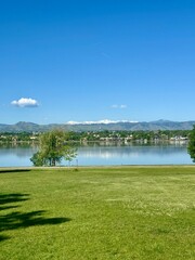 view of the lake and mountains