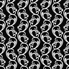 Damask floral design element. Black and white. Graphic ornament royal wallpaper vector background.