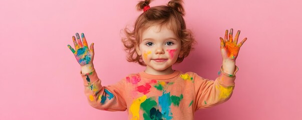 Fototapeta premium Playful Gemini child with paint, representing creativity and an energetic spirit