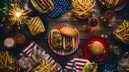 Fototapeta premium Celebratory American Cuisine: Burgers and Fries