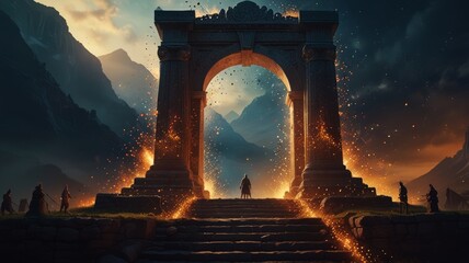 Fototapeta premium Majestic Gateway to Valhalla, Dramatic Mythical Entrance
