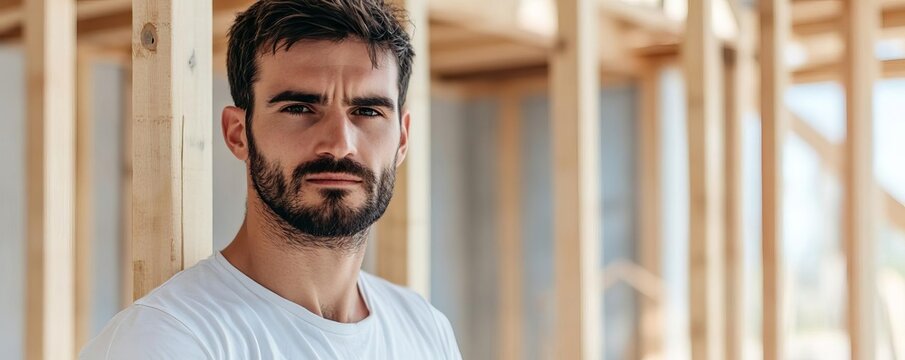 Strong Taurus man building a house, representing strength and reliability