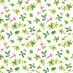 Obraz premium seamless watercolor pattern of azalea flowers, and oriental paper lantern