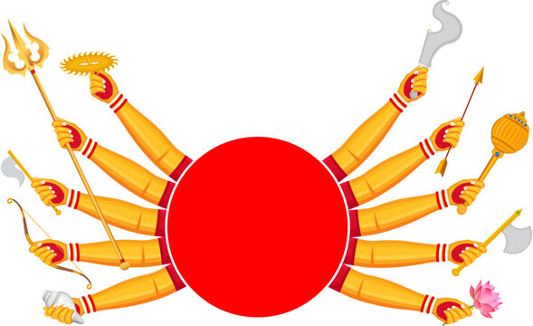 Goddess Durga ten hands in Happy Durga Puja Subh Navratri banner background