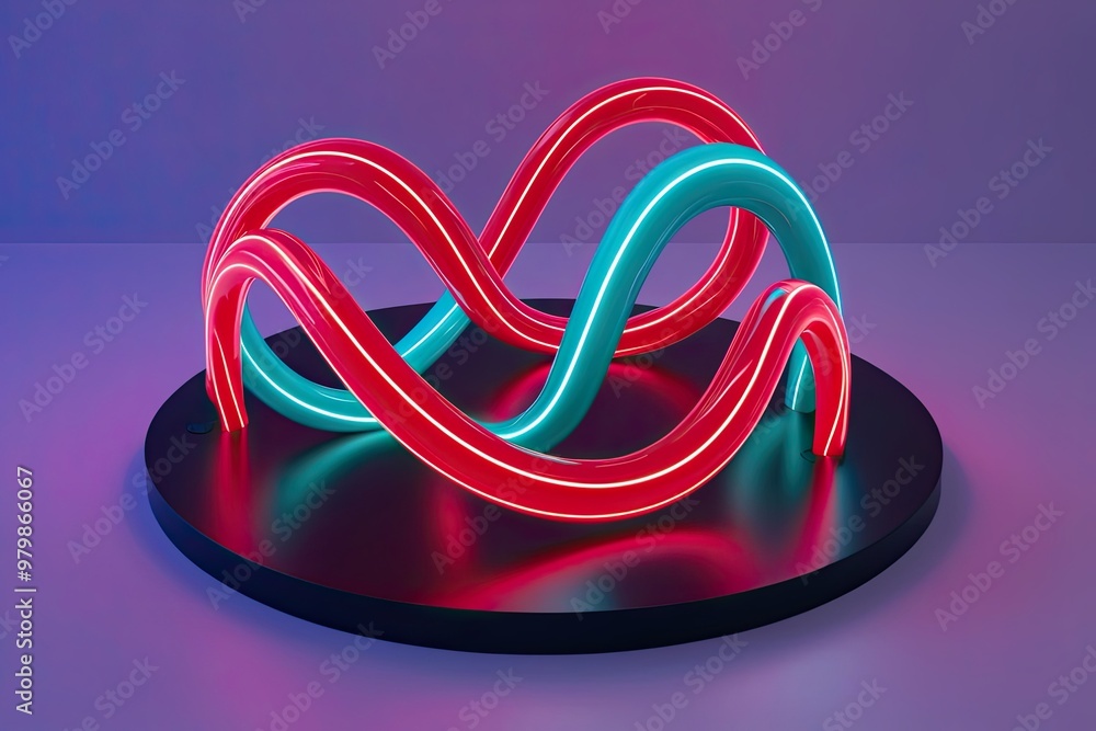 Poster Three Dimensional Neon Trails Intertwined with Shadowy Background in Mystical Ultraviolet Art