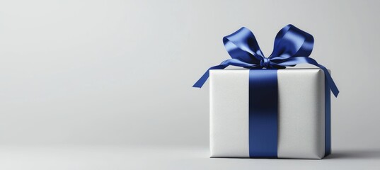Elegant Gift Box Wrapped in Silver Paper with Blue Ribbon for Special Occasions