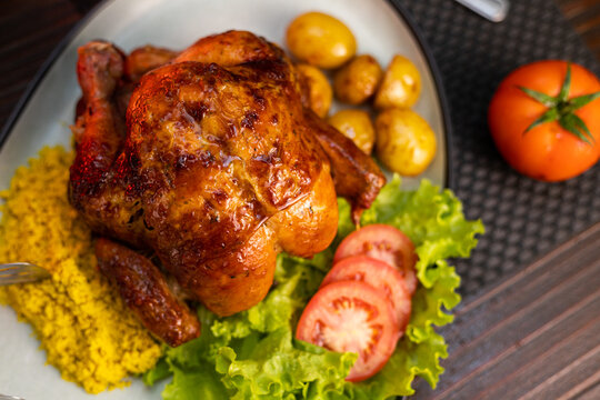 frango assado e batata