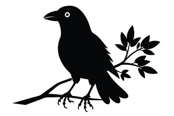 crow with branch black silhouette H.eps