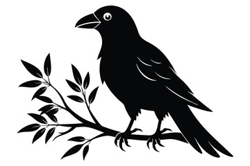 crow with branch black silhouette L.eps