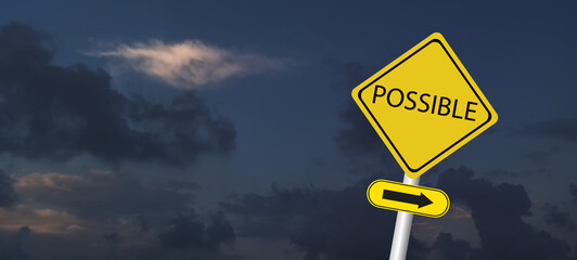 Quote yellow road sing with opposite word on cloudy background