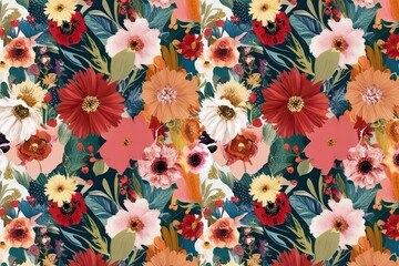 Delicate Colorful Sketch of a Flower Motif in a Seamless Arrangement